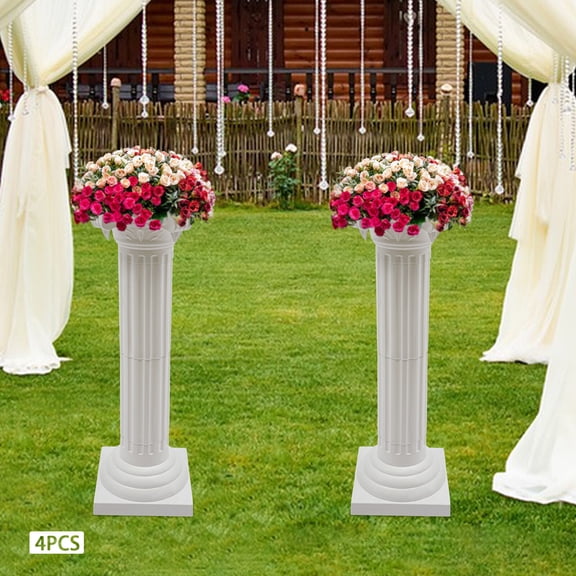 4PCS Wedding Landscaping Roman Pillar White Columnar Plastic Event Decorative Column with Exquisite Patterns