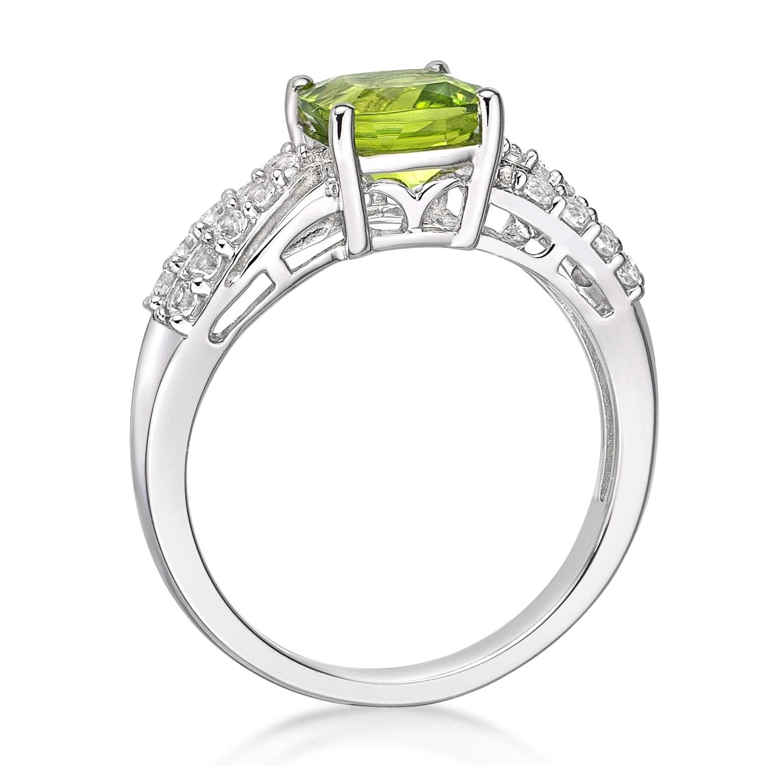 Jay Heart Designs 925 Sterling Silver Peridot and Created White Sapphire Ring