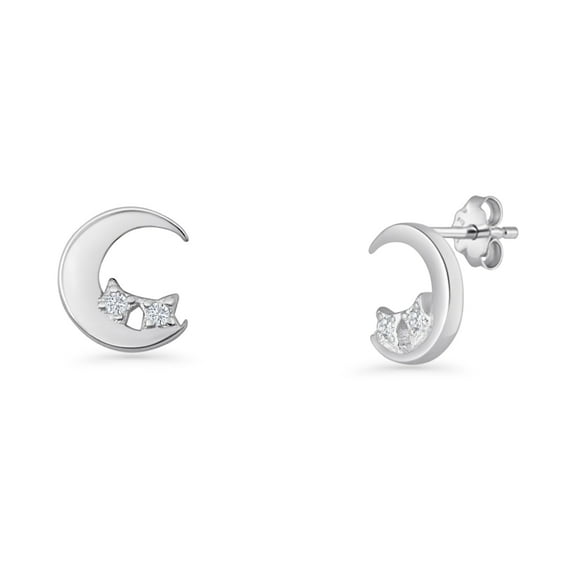 Moon & Star Earrings CZ 925 Sterling Silver 8mm