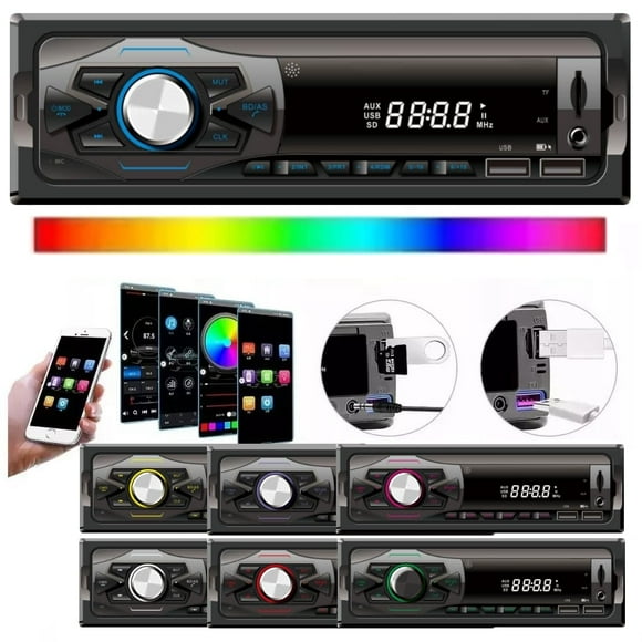 N++A Auto Estereo Bluetooth MP3 Radio Manos Libres FM SD Aux USB Luz Multicolores Reproductor Música De Coche