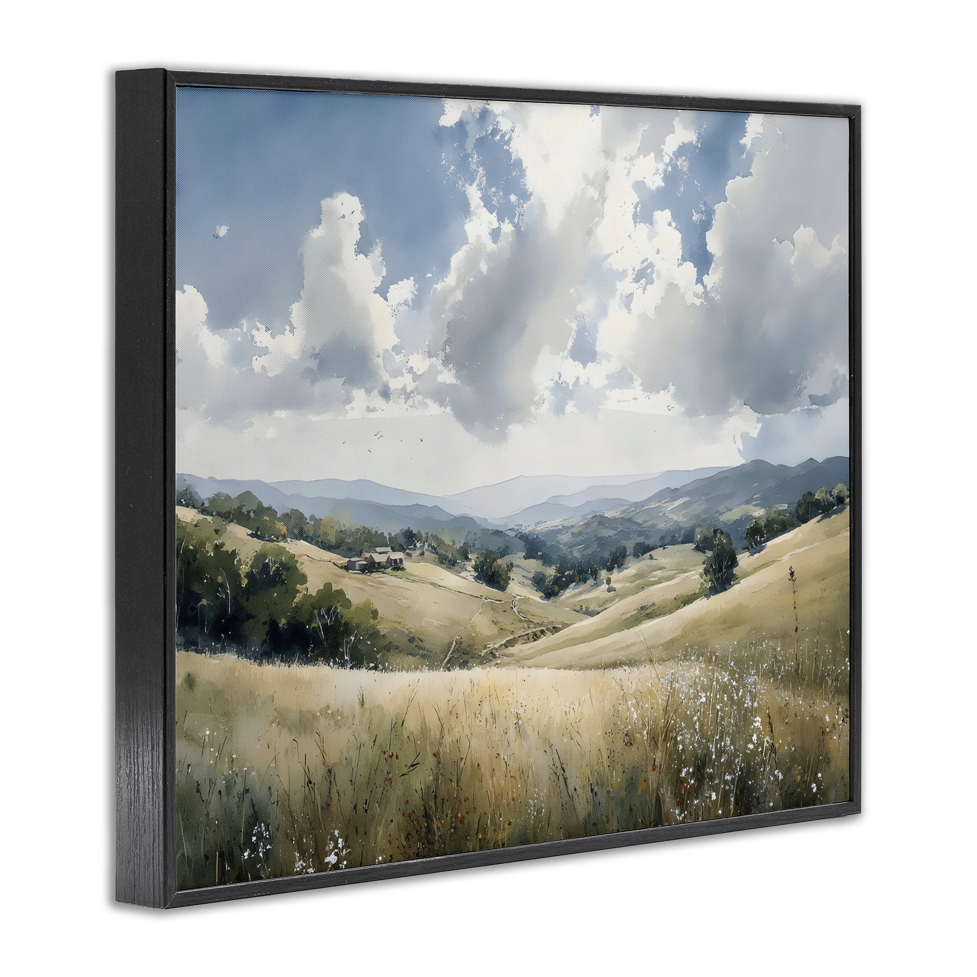 Stupell Industries Distant Hill House in Meadow Black Framed Giclee Art, design by Franklyn Gregory