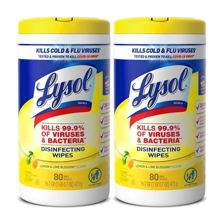 Lysol Disinfectant Wipes Multi-Surface Antibacterial Cleaning Wipes For Disinfecting And Cleaning Lemon And Lime Blossom 80 Count (Pack Of 2) Packaging May Vary