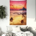 thumbnail image 3 of Ocean Tapestry, Digital Photo of Mystical Sunrise over the Sea with Stones and Cliffs Idyllic Spot, Wall Hanging for Bedroom Living Room Dorm Decor, 60W X 80L Inches, Orange Yellow, by Ambesonne, 3 of 5