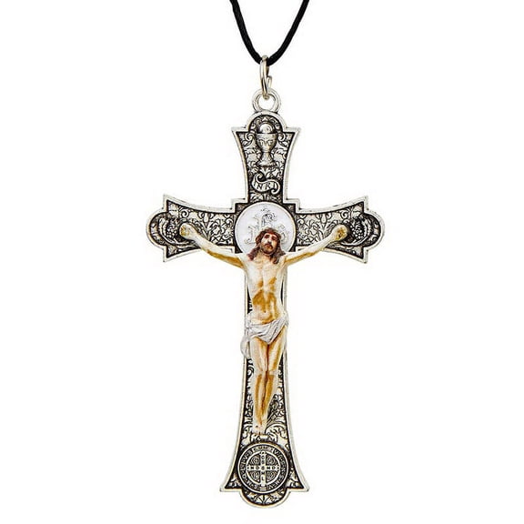 Creed L6512 Holy Mass Pendant Crucifix - Silver with Cord