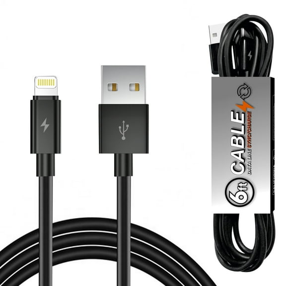 Reiko 6 FT PVC Material 8PIN USB-A to Lighting Charging and Data Cable In BLACK (2 PACK)