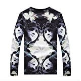 Equal Tee - Men's Fashion Slim Face Print Long Sleeve T-shirt Black-White XL equal to American M Color: Size:3XL