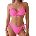 thumbnail image 2 of PWPSG Textured Bikini with Front Pleat Detail and Tie Side High Cut Bottom Two Piece Swimsuit Pink M, 2 of 6