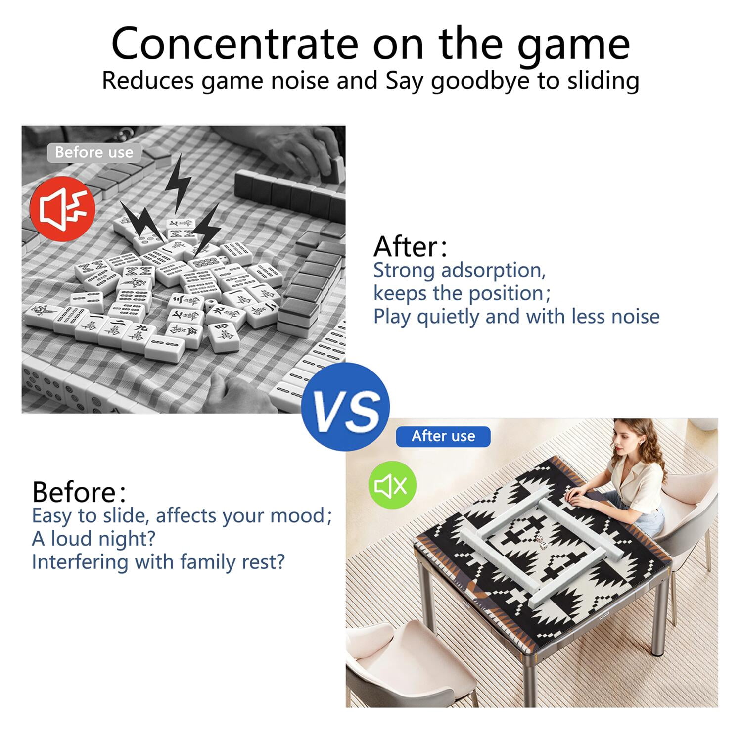 Stylish 31.5 Inch Square Boho Mahjong Mat, Anti-Slip Rubber Game Pad with Noise Dampening for Tiles, Multi-Purpose Mat for Card Games Board Games and Tabletop