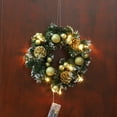 thumbnail image 1 of Pre-Lit Artificial Christmas Wreath, Wintry Pine, Lights, Decorated with Pine Cones, Berry Clusters, Candy Frosted Branches, Christmas Collection, Gold, 9.8in(S), 1 of 5