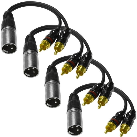 Seismic Audio 4 Pack of 6 Inch Splitter Patch Y Cables - 1 XLR Male to 2 RCA Male - NEW Black - SA-Y6-4