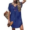thumbnail image 1 of Bellella Robe d'Été de Plage pour Femmes Robe Courte Unie Col en V Mini Robe Manches Larges Couverture Fête Bleu m, 1 of 2