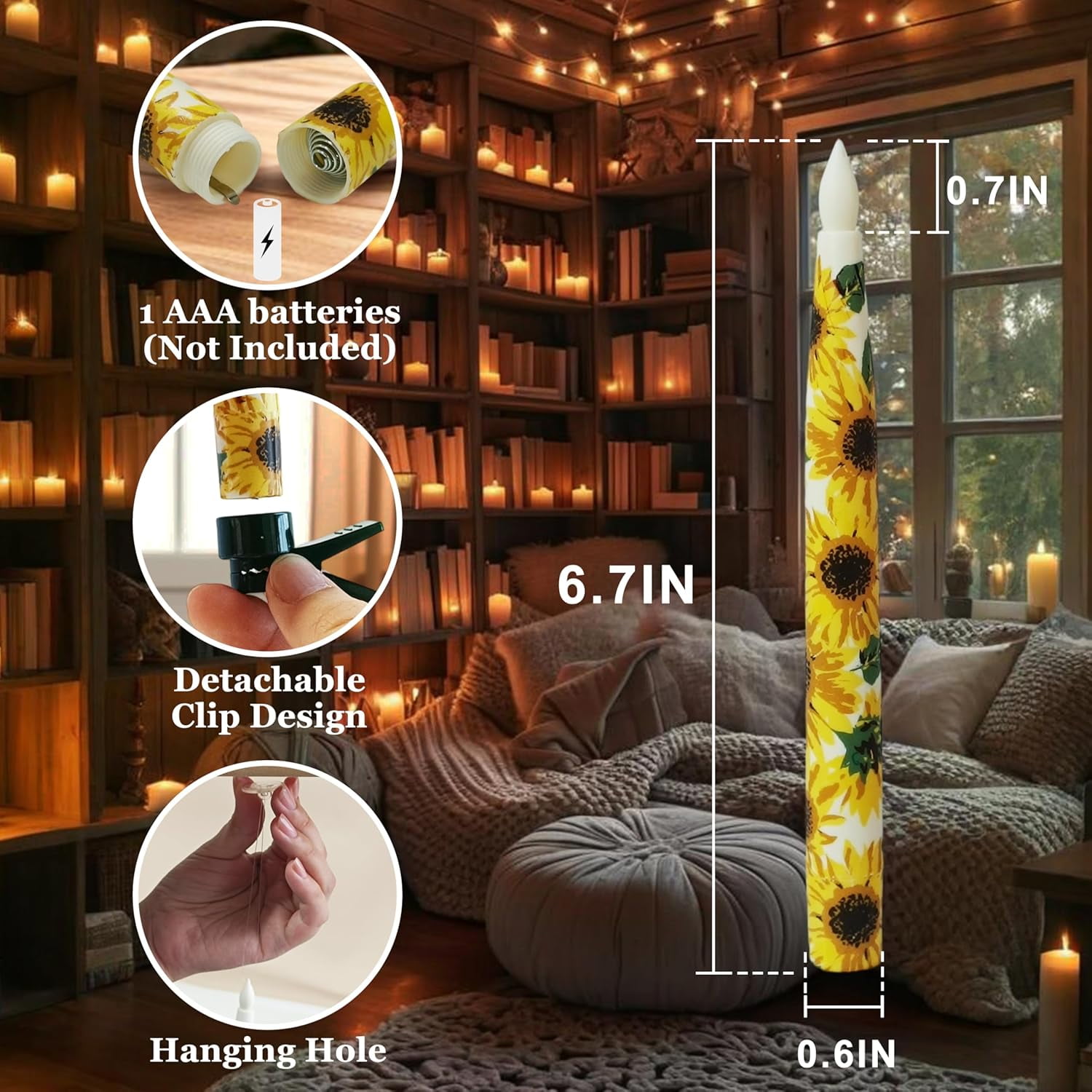 XINAOBAOLUO 12PCS Floral Floating Candles with Wand,Flickering Warm Light Flameless LED Candle with Remote, Magic Hanging Candles, Battery Operated Taper Candle Set for Theme Party Birthday Gift