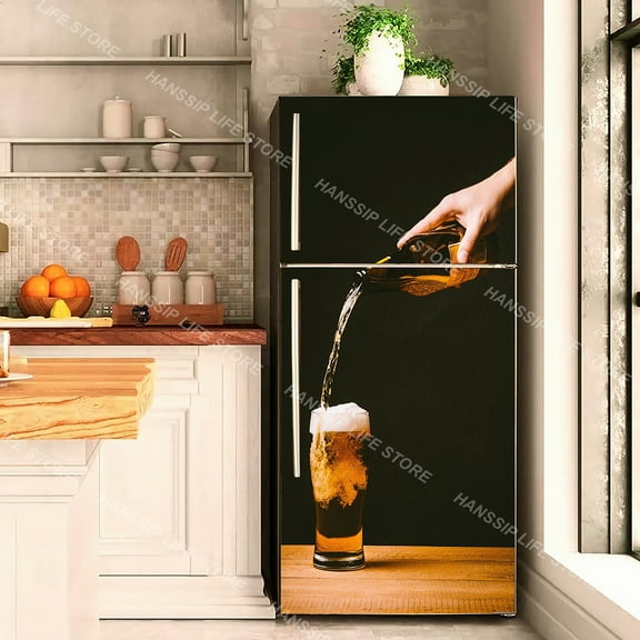 Bubble Beer 3D Refrigerator Sticker Self-Adhesive Wallpaper Home ration Kitchen Poster Freezer Beer Decal Fridge Door
