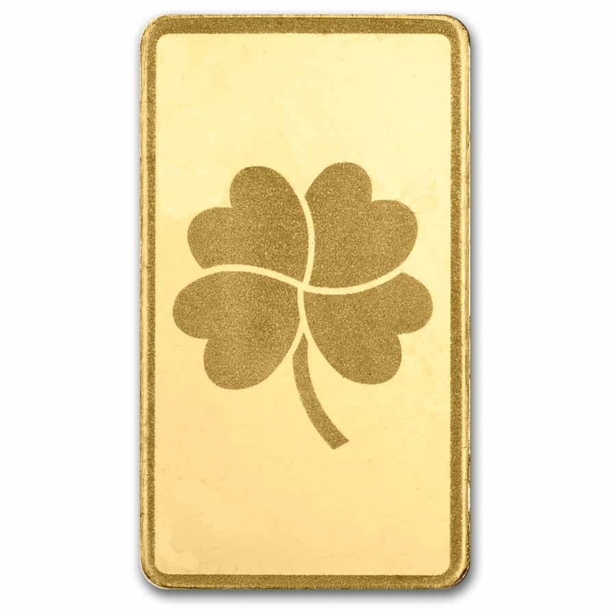 1/2 gram Gold Bar - Half Gram of Luck (Green Lucky Clover Card)
