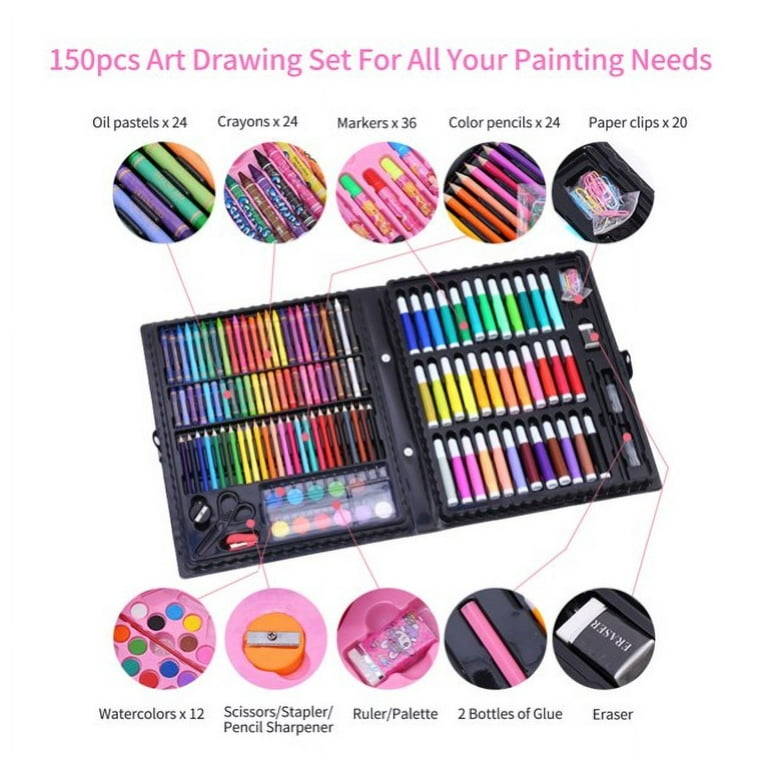 KIDDYCOLOR 109-Piece Deluxe Art Set for Kids, Painting & Drawing Art  Supplies in a Plastic Case with Markers, Watercolor Cakes, Color Pencils,  Great