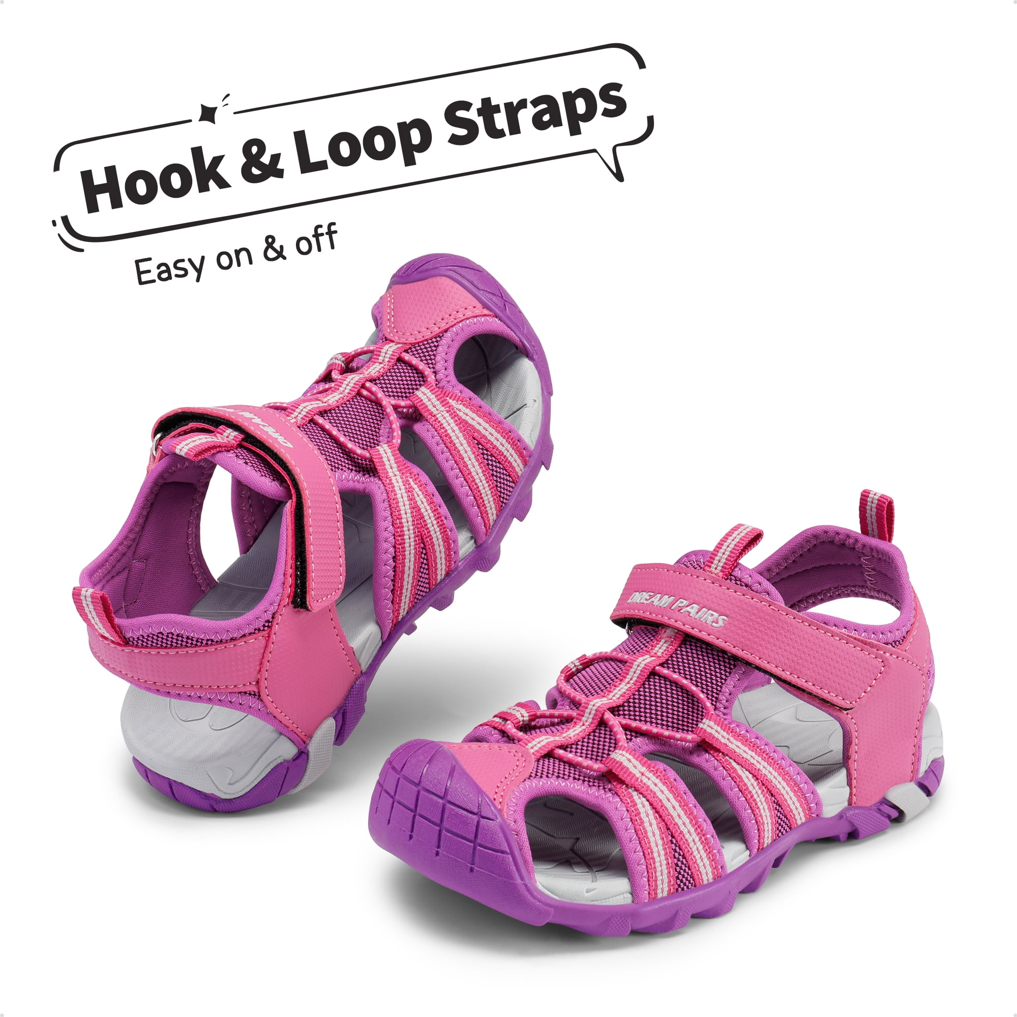 Dream Pairs Kids Boys Girls Athletic Sandals Toddler Summer Beach Slippers Flip Shoes 170813-K FUCHSIA/LIGHT/GREY Size 13