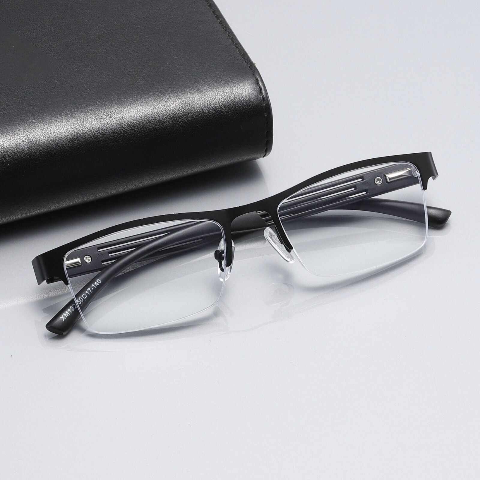 B & Q 5 PK Mens Reading Glasses Spring Hinge - Square Metal Half-Frame - Blue Light Blocker Readers +3.50