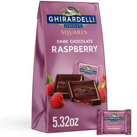 GHIRARDELLI Dark Chocolate Candy SQUARES with Raspberry Filling, 5.32 oz Bag