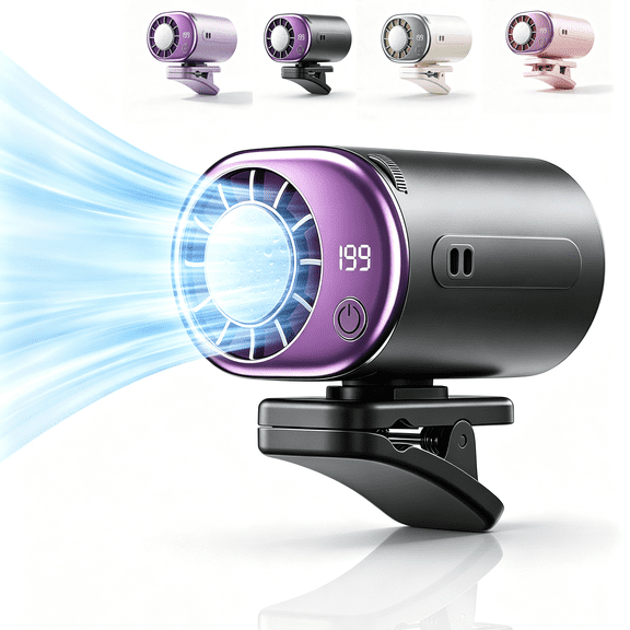 Portable Car Ac with Led Display,Fans for Car,360°Rotation & 3-Speeds Bladeless Clip on Fan,USB Rechargeable Personal Fan for Cars,Work,Camping
