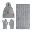 thumbnail image 2 of Women's Cable Knit Beanie Hat with Pom Poms Long Scarf Soft Glove Solid Color for Cold Weather Gray Free Size, 2 of 7