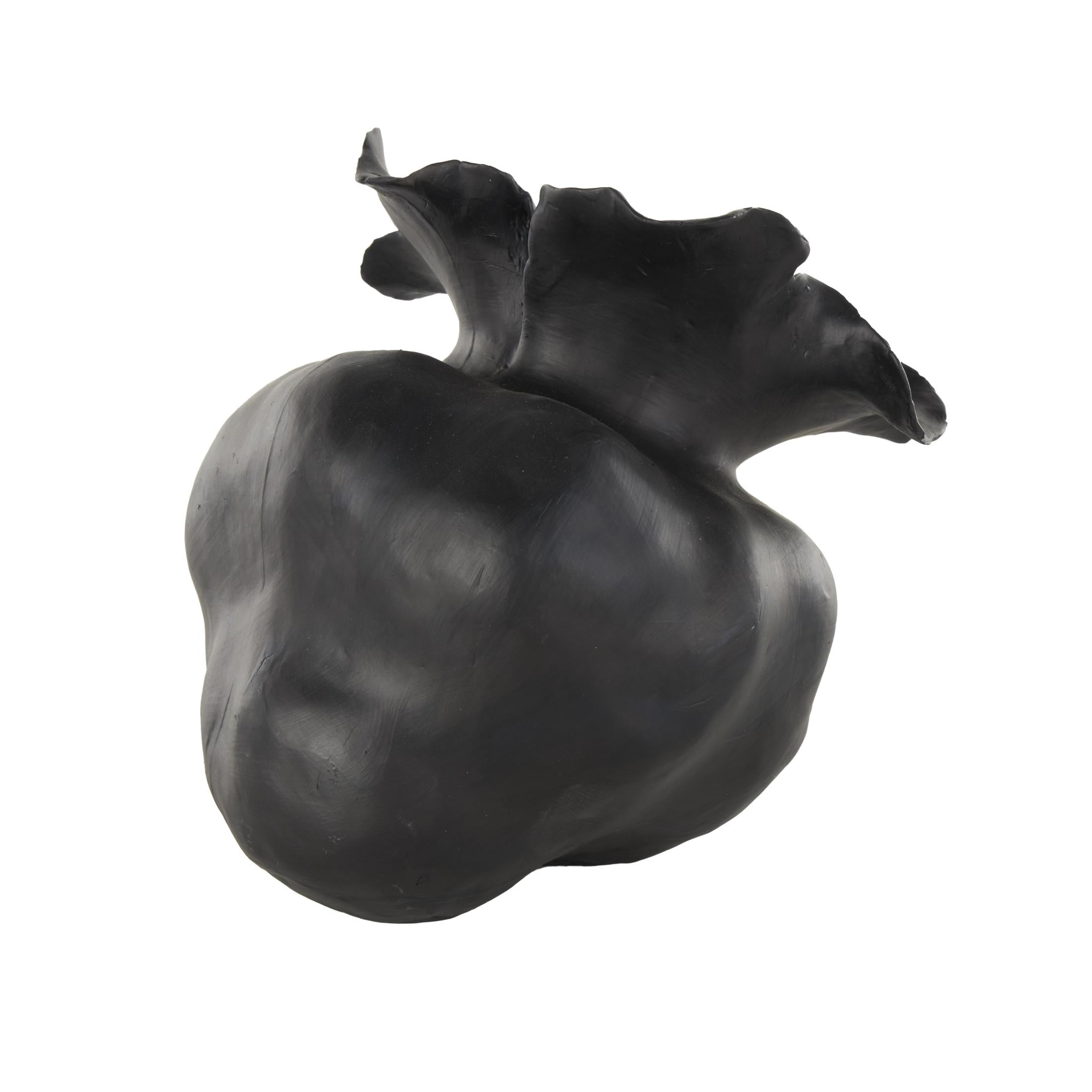 DecMode 9" Abstract Wide Rounded Floral Shaped Black Ceramic Vase with Petal Rim
