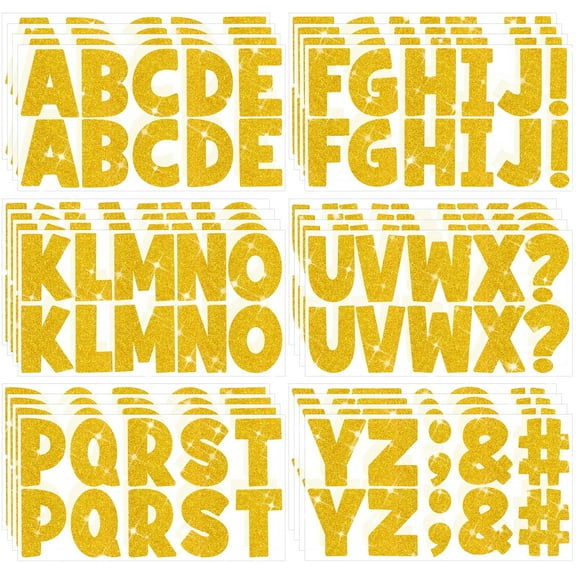 Sinekong 24 Sheets Glitter Gold Letter Stickers Large Bulletin Board Letters 256Pcs Poster Board Letters for School Crafts
