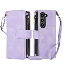 Crossbody Wallet Case for Samsung Galaxy Z Fold 6 RFID Blocking 9-Card Holder Vintage PU Leather Shoulder Strap Zipper Pocket Purse Phone Case for Samsung Galaxy Z Fold 6, Purple