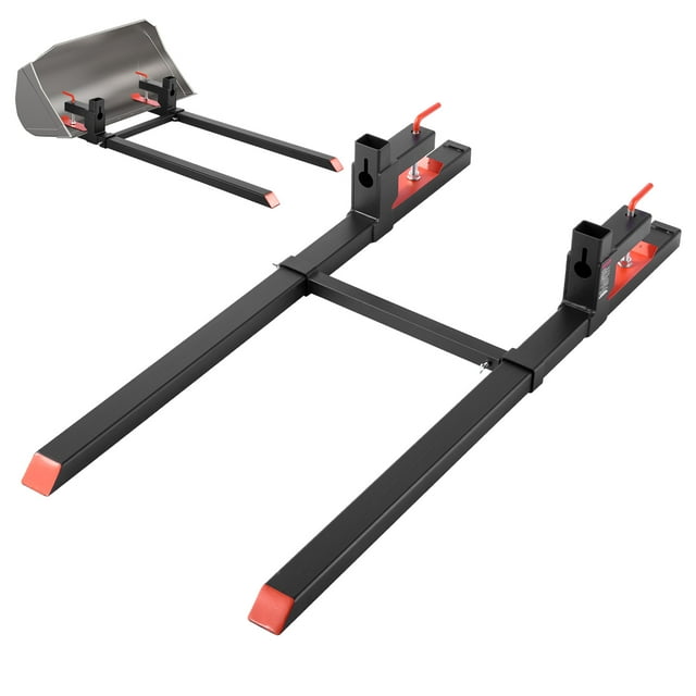 VEVOR Pallet Forks, 2000 lbs Clamp on Pallet Forks, 60-Inch Total Length Heavy-Duty Tractor Fork with Adjustable Stabilizer Bar for Tractor Attachments, Loader Bucket, and Skid Steer, Black