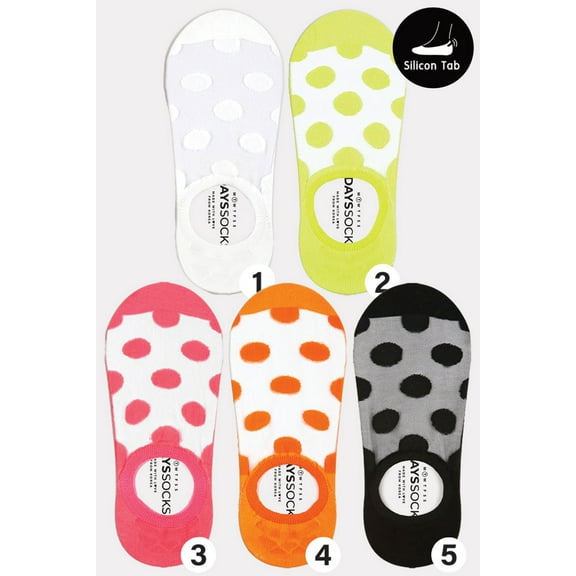 Women's No Show See-Through Neon Dot Socks - 5 Pair Set