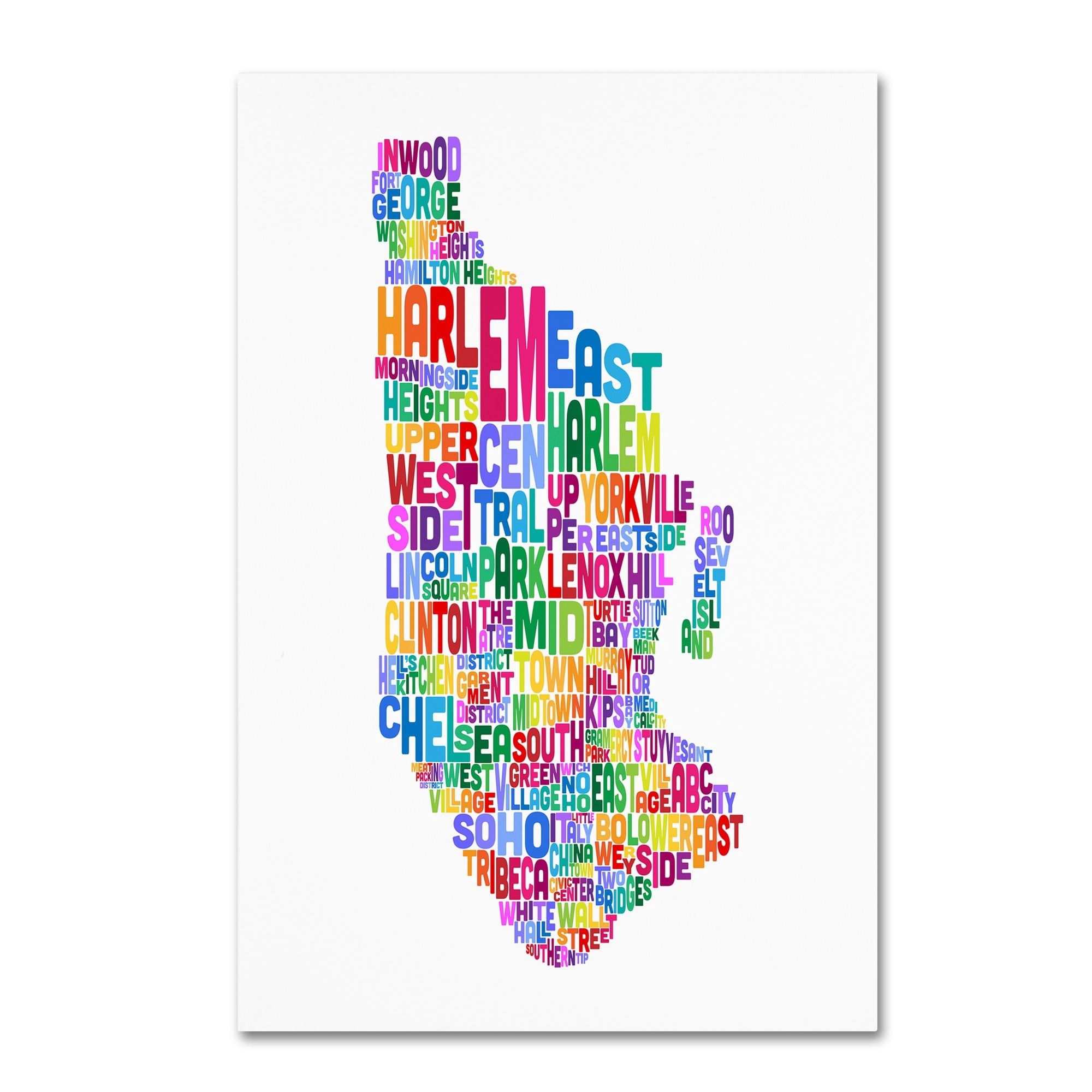 Trademark Fine Art "Manhattan New York Typography Text Map" Canvas Art by Michael Tompsett