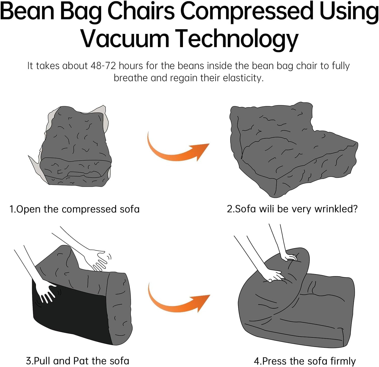 Bean Bag Chair with Ottoman, Giant Bean Bag Chairs for Adults with Memory Foam,  Bean Bag Sofa for Bedroom, Lounge Beanbag of Reading and Gaming with Filler Included(Gray)