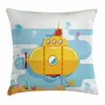 thumbnail image 1 of Yellow Submarine Decor Throw Pillow Cushion Cover, Submarine Underwater Illustration Crab and Starfish Print, Decorative Square Accent Pillow Case, 18 X 18 Inches, Blue Earth Yellow, by Ambesonne, 1 of 2