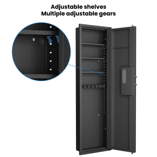53.00×15.70×5.00 Inch Fingerprint Touch Panel In-Wall Safe, Hidden Design with Adjustable Shelves, All-Steel Anti-Pry Wall Mount Gun Safe for Firearms Valuables Home Use Black