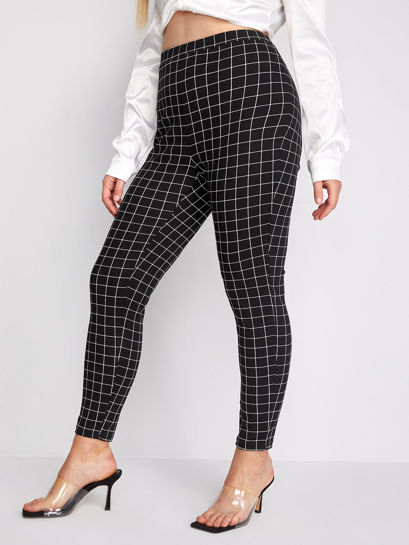 High Waist Grid Skinny Pants A220302N 