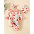 thumbnail image 3 of HWJAD Newborn Baby Girl Clothes One Piece Jumpsuits Clothes Long Sleeve Romper Spring Fall 3PCS Set Clothes for Baby, 3 of 9