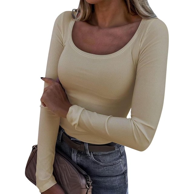 Women's Fall Long Sleeve Round Neck Slim Fitted Thermal Solid Basic Undershirts