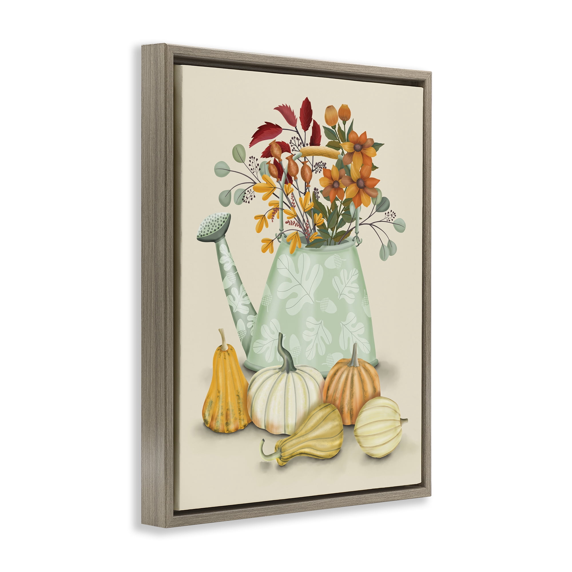 Stupell Industries Country Harvest & Bouquet Plants & Flowers Painting Brown Floater Framed Canvas Art Print Wall Art, 25 x 31