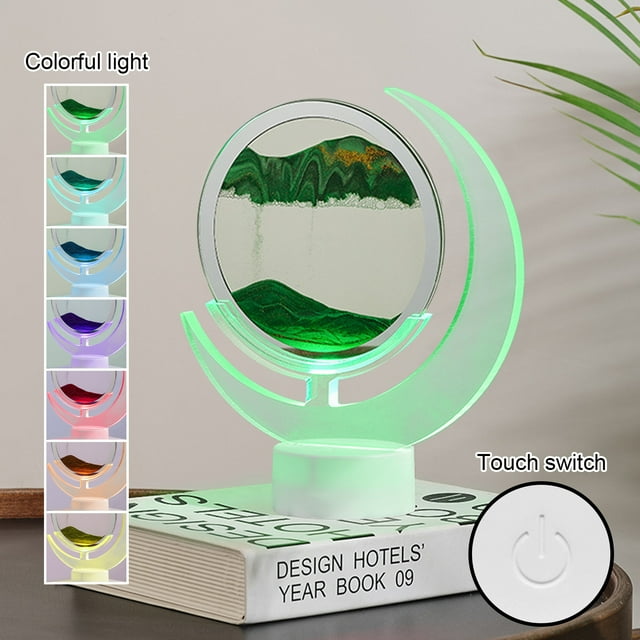 Fiudx Lámpara de Arena Usb, Luz Led 3D de Mesa, Decoración de Mesita de Noche con Cambio de Color Rgb, Arte de Arena Único, Función Regulable, Decoración Del Hogar, Regalo para Seres Queridos, Verde,