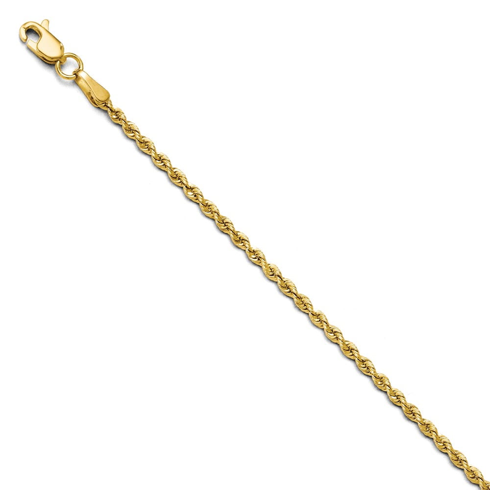 Diamond2Deal 14k Yellow Gold 1.3mm Solid Machine-Made Rope Chain Bracelet for Men Women