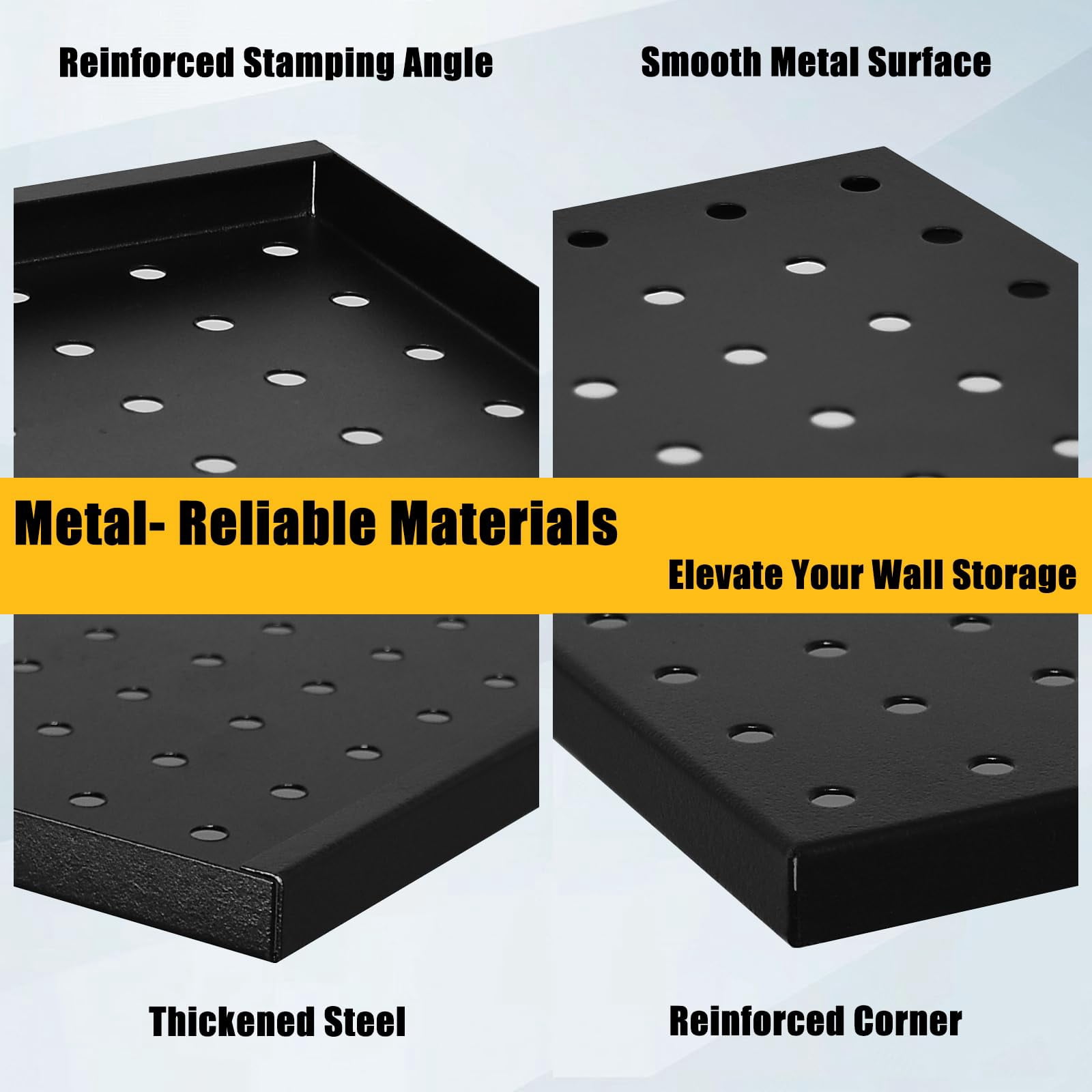 10 Pcs Metal Pegboard Panels, Heavy Duty Peg Boards for Garage and Garden Tool Storage, Includes Drywall Anchors and Screws Kits, Black (10 pcs 16in x 12in)