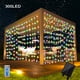 thumbnail image 3 of 1pc 300/200/100 LED Solar Curtain Light, Multiple Color Options, Outdoor Remote Control, 8 Lighting Modes Fairy Light, IP65 Waterproof Copper Wire Light, Christmas Party Wedding Family Bedroom Garden, 3 of 5