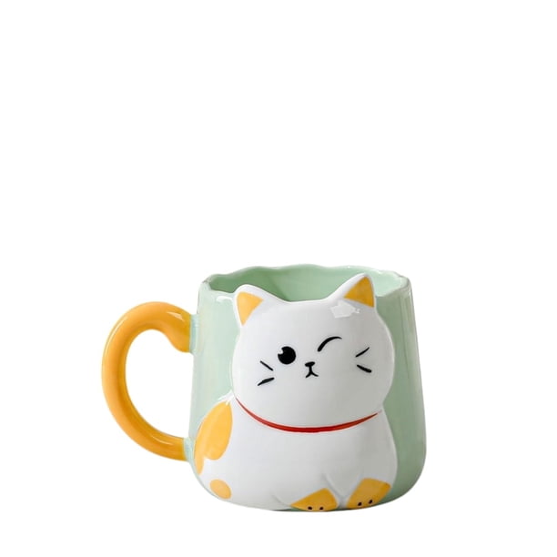 Taza de Cerámica Gatito con Relieve Kawaii 500ml HappyWare Diseño Cute y Original Aqua