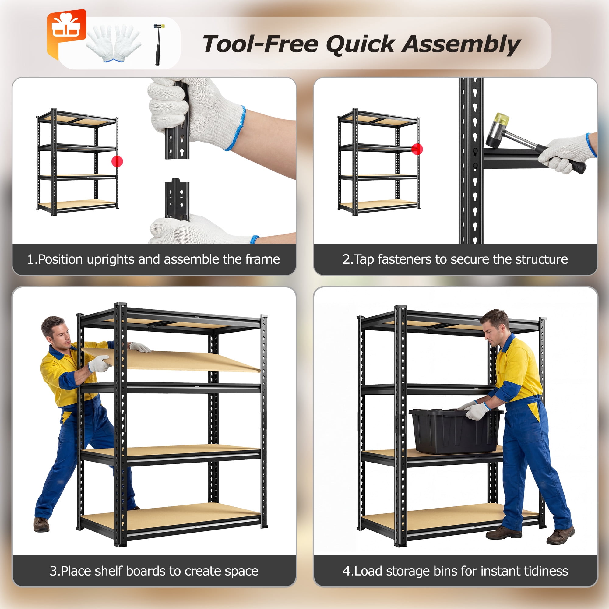 REIBII 2-Pack 4-Tier Steel Storage Shelving Unit,35 in x 12 in x 60 in,3200 lb Total Capacity,Black
