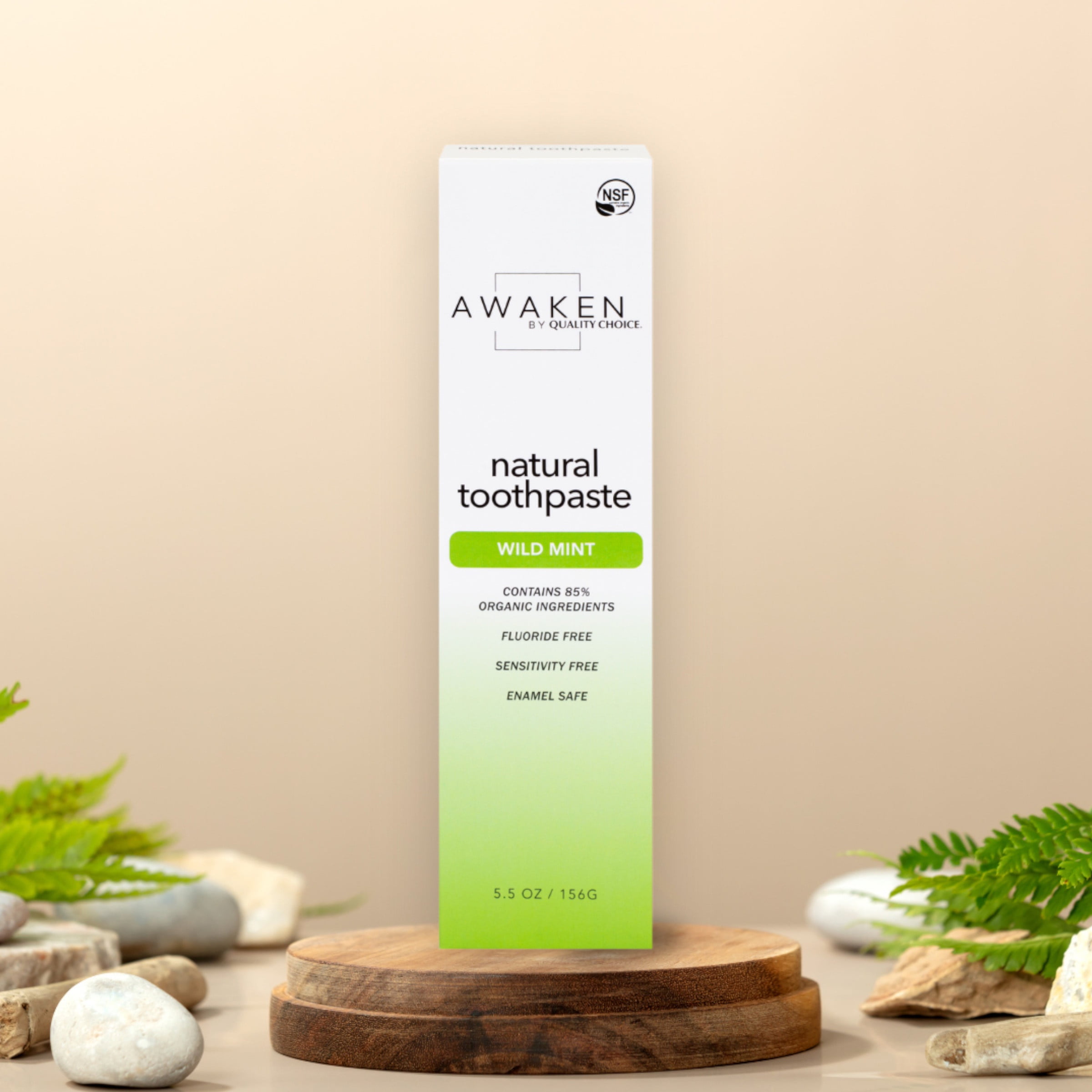 Awaken by Quality Choice Natural Toothpaste, Fluoride Free, Enamel Safe, Sensitivity Free, 85% Organic Ingredients, Wild Mint, 5.5 OZ - 3 Pack