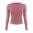 thumbnail image 5 of bbyeadc Red Long Sleeve Shirts for Women Crew Neck Strechy Going Out Tee Shirts Spring Fall Winter Casual Striped Slim Fit Tee Top Pullover, Red XS, 5 of 5