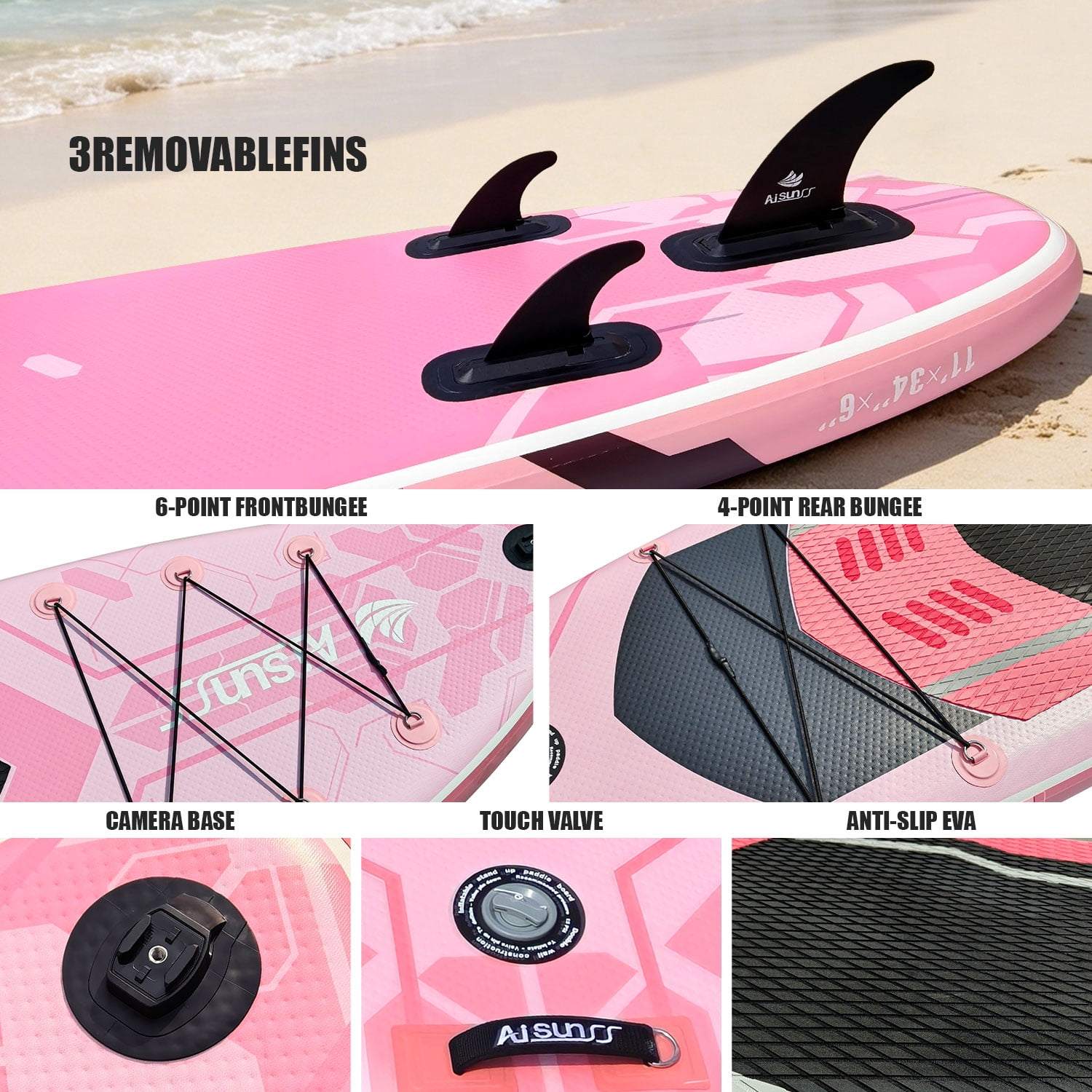 AISUNSS 11 FT Inflatable Stand Up Paddle Board, Complete SUP Accessories, Wide Non-Slip Deck Design for Adults & Teenagers