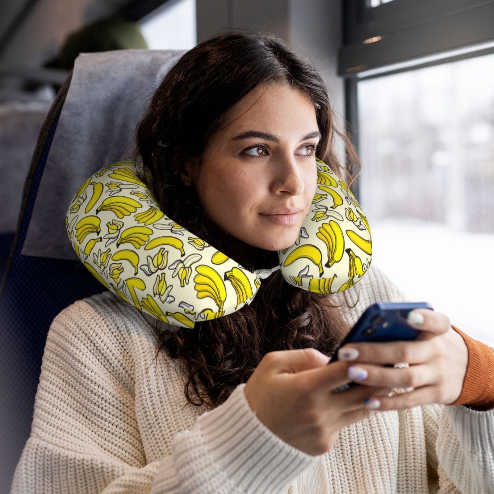 Xecao Banana Print Memory Foam Cervical Neck Pillow Versatile U-Shaped Pillows for Home,Office,Camping,Travelling,Soft Washable Cover