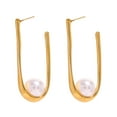 thumbnail image 5 of PISONIC Pearl Hoop Earrings for Women, U Shaped Huggies Earrings, Pearl Earrings Hypoallergenic U Earrings Jewelry, 5 of 6