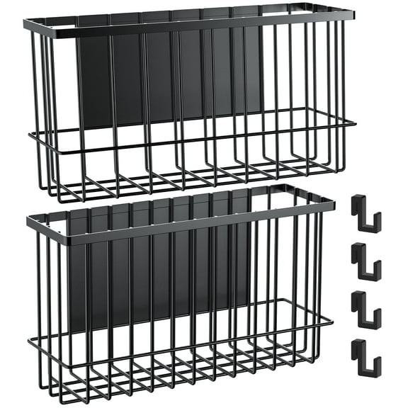NiHome Magnetic Metal Basket Organizers 2PCS Medium & Small, Versatile Storage for Kitchen & Office Holds Up to 14 lbs, Easy Attach to Refrigerator or Any Magnetic Surface, Space-Saving Design(Black)