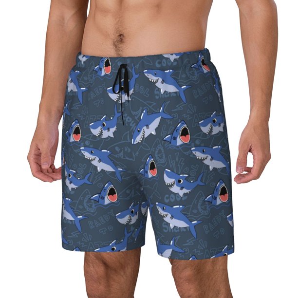 Fotbe Cartoon Shark Traje de Baño para Hombre – Shorts de Natación de Secado Rápido con Forro y Bolsillos-3X-Large